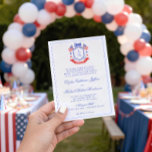 Patriotic Crest w/ US Flags | Monogram Wedding Einladung<br><div class="desc">The patriotic watercolor monogram crest gives this wedding invitation a festive and timeless look that any sophisticated bride will love. Personalize this invitation with your initials inside the crest at the top. Colors include, Red, white and blue, text is in blue. If you have any questions or need help customizing...</div>