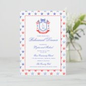 Patriotic Crest w/ US Flags | Rehearsal Dinner Einladung (Stehend Vorderseite)
