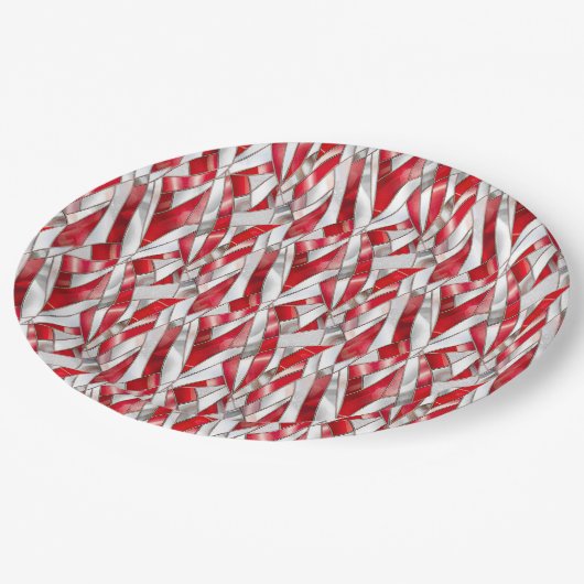 Patriotic Crimson Silver Weave Pappteller (Schrägansicht)