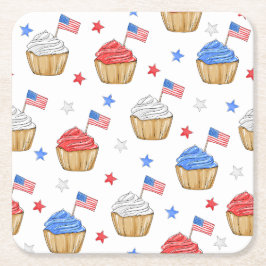 Patriotic Cupcake American Flag Stars Rechteckiger Pappuntersetzer
