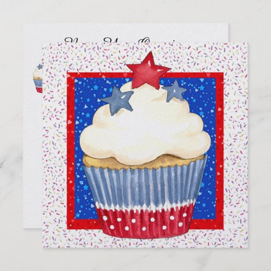 Patriotic Cupcake Einladung (Vorne/Hinten)