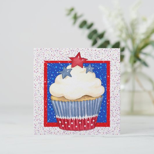 Patriotic Cupcake Einladung (Stehend Vorderseite)