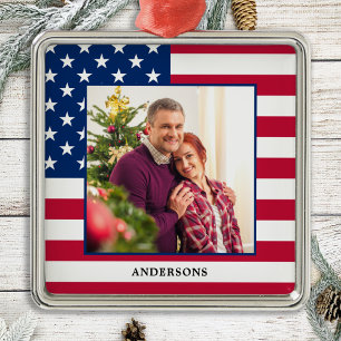 Patriotic Custom Foto American Flag Weihnachten Ornament Aus Metall