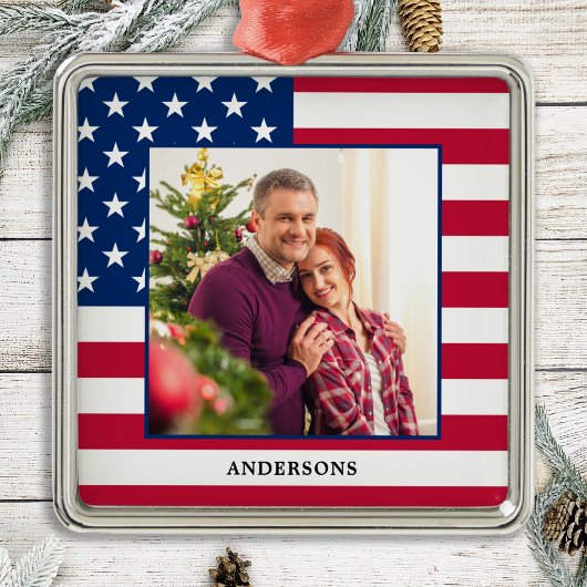 Patriotic Custom Foto American Flag Weihnachten Ornament Aus Metall