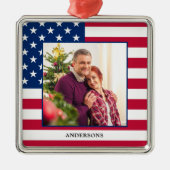 Patriotic Custom Foto American Flag Weihnachten Ornament Aus Metall (Vorne)