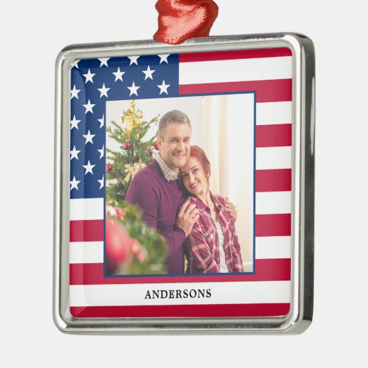 Patriotic Custom Foto American Flag Weihnachten Ornament Aus Metall (Links)