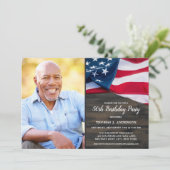 Patriotic Custom Foto USA American Flag Birthday Einladung (Stehend Vorderseite)