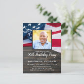 Patriotic Custom Foto USA American Flag Birthday Einladungspostkarte (Stehend Vorderseite)