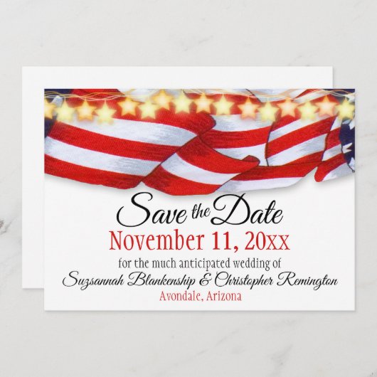 Patriotic Custom Wedding Save the Date QR Code Ankündigung (Vorne/Hinten)