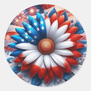 Patriotic Daisy Independence Day Umschlag Aufklebe Runder Aufkleber