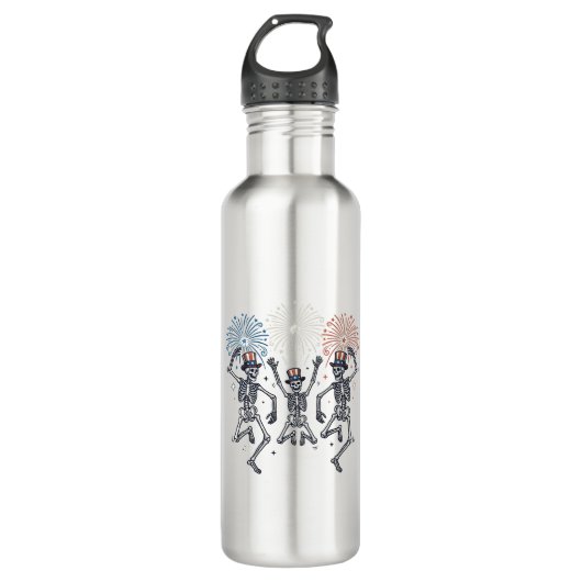 Patriotic Dancing Skeleton Fireworks Vintage Shirt Edelstahlflasche (Vorderseite)
