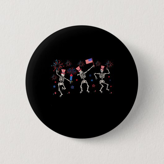 Patriotic Dancing Skeletts Funny Amerikanische Una Button (Vorderseite)