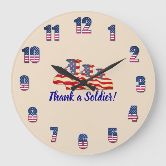 Patriotic 'Danke, ein Soldat' Peach Large Clock Große Wanduhr (Vorderseite)