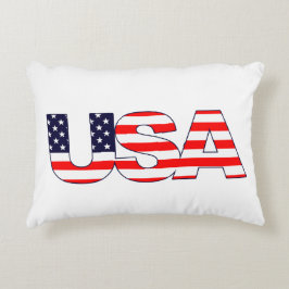 Patriotic das Wort USA in amerikanischen Flaggenfa Dekokissen