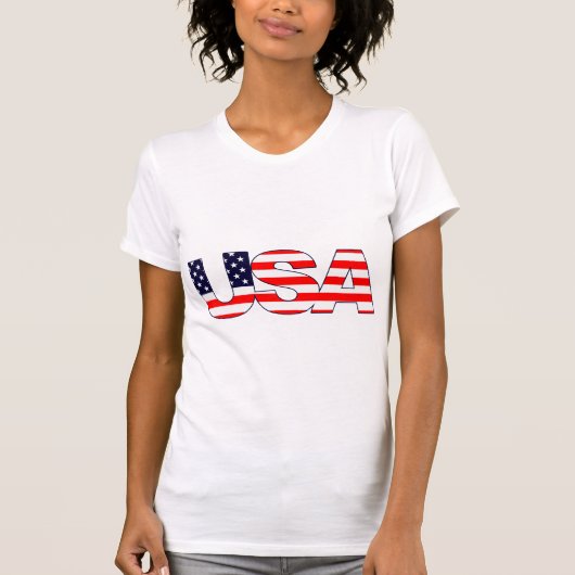 Patriotic das Wort USA in amerikanischen Flaggenfa T-Shirt (Vorderseite)