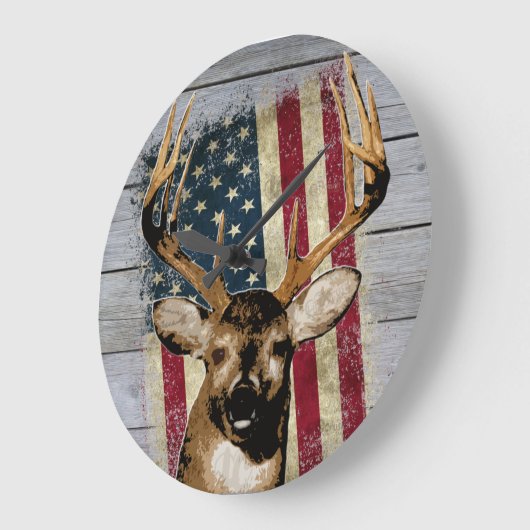 Patriotic Deer Junting Décor Große Wanduhr (Winkel)