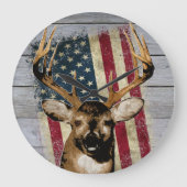 Patriotic Deer Junting Décor Große Wanduhr (Vorderseite)