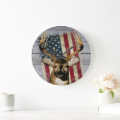 Patriotic Deer Junting Décor Große Wanduhr (Zuhause)