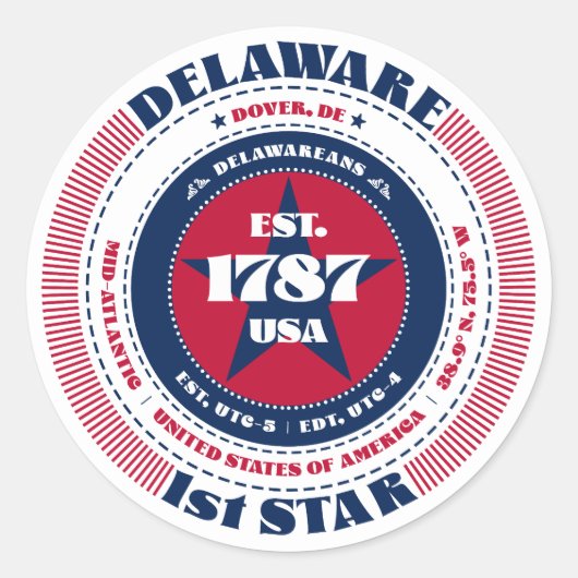 Patriotic Delaware Circle Design Aufkleber (Vorderseite)