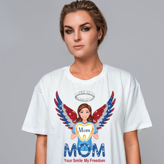 Patriotic Dental Mama Angel - Glitzer Tooth T - Sh T-Shirt