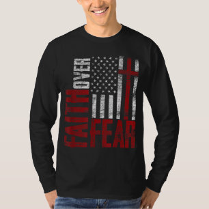 Patriotic Devotee USA Flag Cross Faith Over Feed J T-Shirt