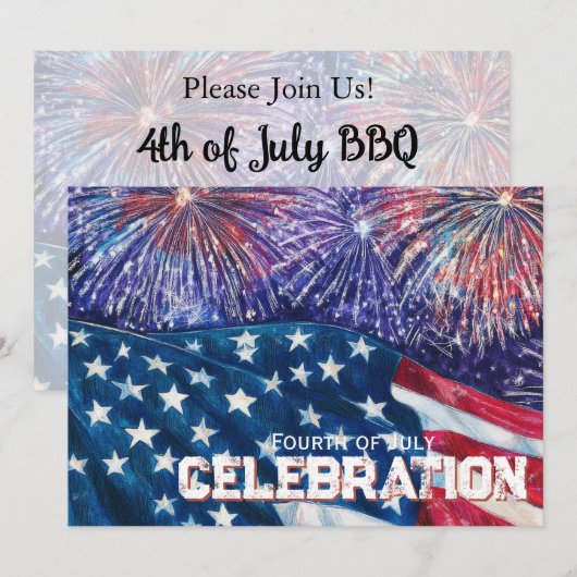 Patriotic Distressed Flag July 4th Invitation Einladung (Vorne/Hinten)