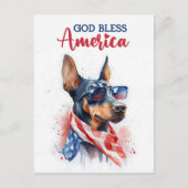 Patriotic Doberman, Gott segne Amerika Postkarte (Vorderseite)