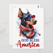 Patriotic Doberman, Gott segne Amerika Postkarte (Vorne/Hinten)