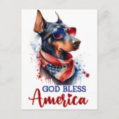 Patriotic Doberman, Gott segne Amerika Postkarte (Vorderseite)