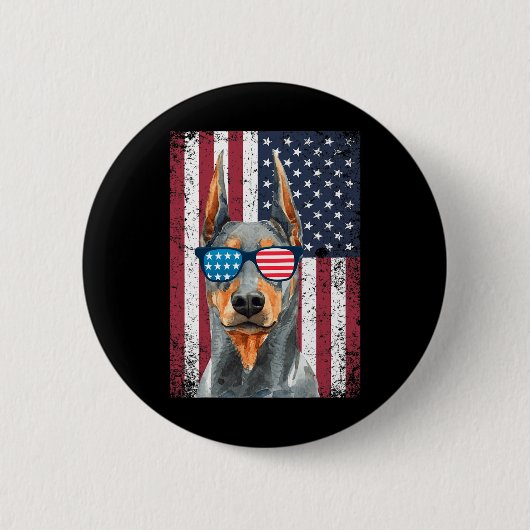 Patriotic Doberman Pinscher 4. Juli USA Amerika Button (Vorderseite)