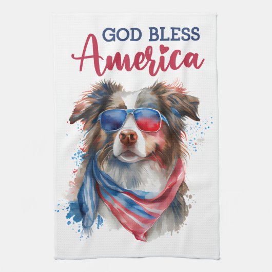 Patriotic Dog-Australian Shepherd Geschirrtuch (Vertikal)