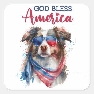 Patriotic Dog-Australian Shepherd Quadratischer Aufkleber