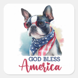 Patriotic Dog-Boston Terrier Quadratischer Aufkleber
