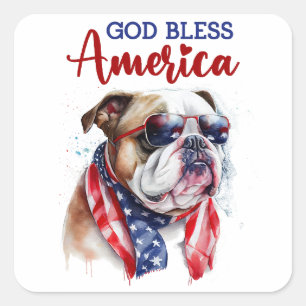 Patriotic Dog Bulldog Quadratischer Aufkleber