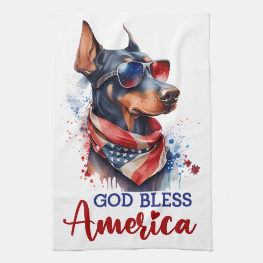 Patriotic Dog - Doberman Geschirrtuch (Vertikal)