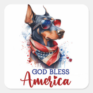 Patriotic Dog - Doberman Quadratischer Aufkleber