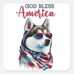 Patriotic Dog-Husky Quadratischer Aufkleber