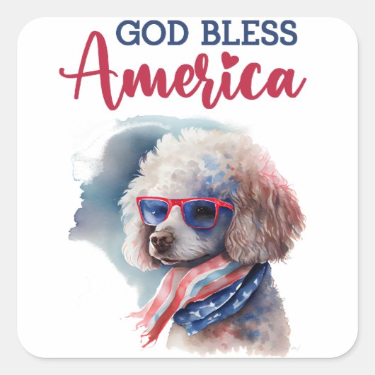 Patriotic Dog-Poodle Quadratischer Aufkleber (Vorderseite)