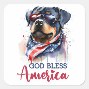 Patriotic Dog-Rottweiler Quadratischer Aufkleber