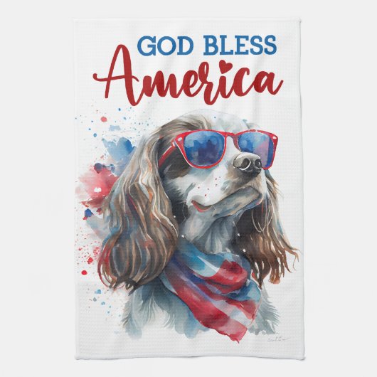 Patriotic Dog-Spaniel Geschirrtuch (Vertikal)