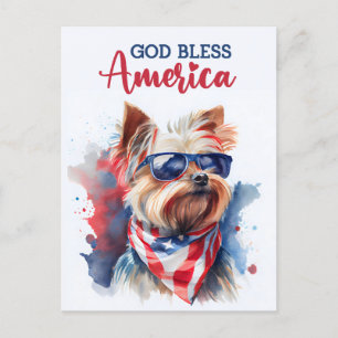 Patriotic Dog-Yorkie, Gott segne Amerika Postkarte