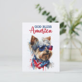 Patriotic Dog-Yorkie, Gott segne Amerika Postkarte (Stehend Vorderseite)