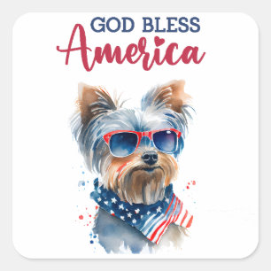 Patriotic Dog-Yorkie Quadratischer Aufkleber