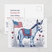 Patriotic Donkey Illustration Vote Postkarte (Vorne/Hinten)