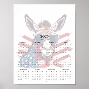Patriotic Donkey Red White and Blue 2025 Calendar Poster