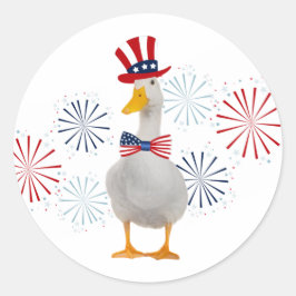 Patriotic Duck Fireworks Runder Aufkleber