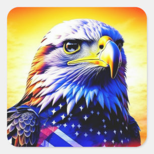 Patriotic Eagle and American Flag Quadratischer Aufkleber