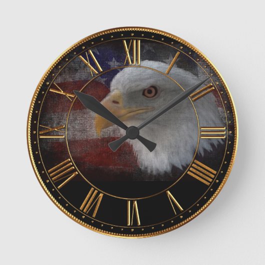 Patriotic Eagle & Flag Runde Wanduhr (Vorderseite)