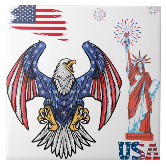 Patriotic Eagle mit US-Flaggendesign Fliese (Vorderseite)