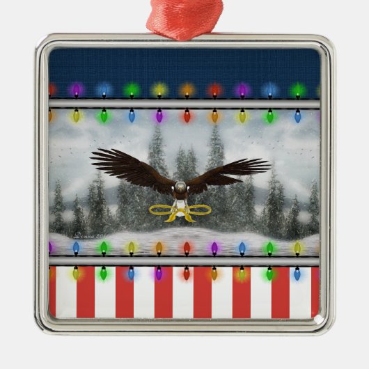 Patriotic Eagle Silver gerahmt Square Ornament (Vorne)